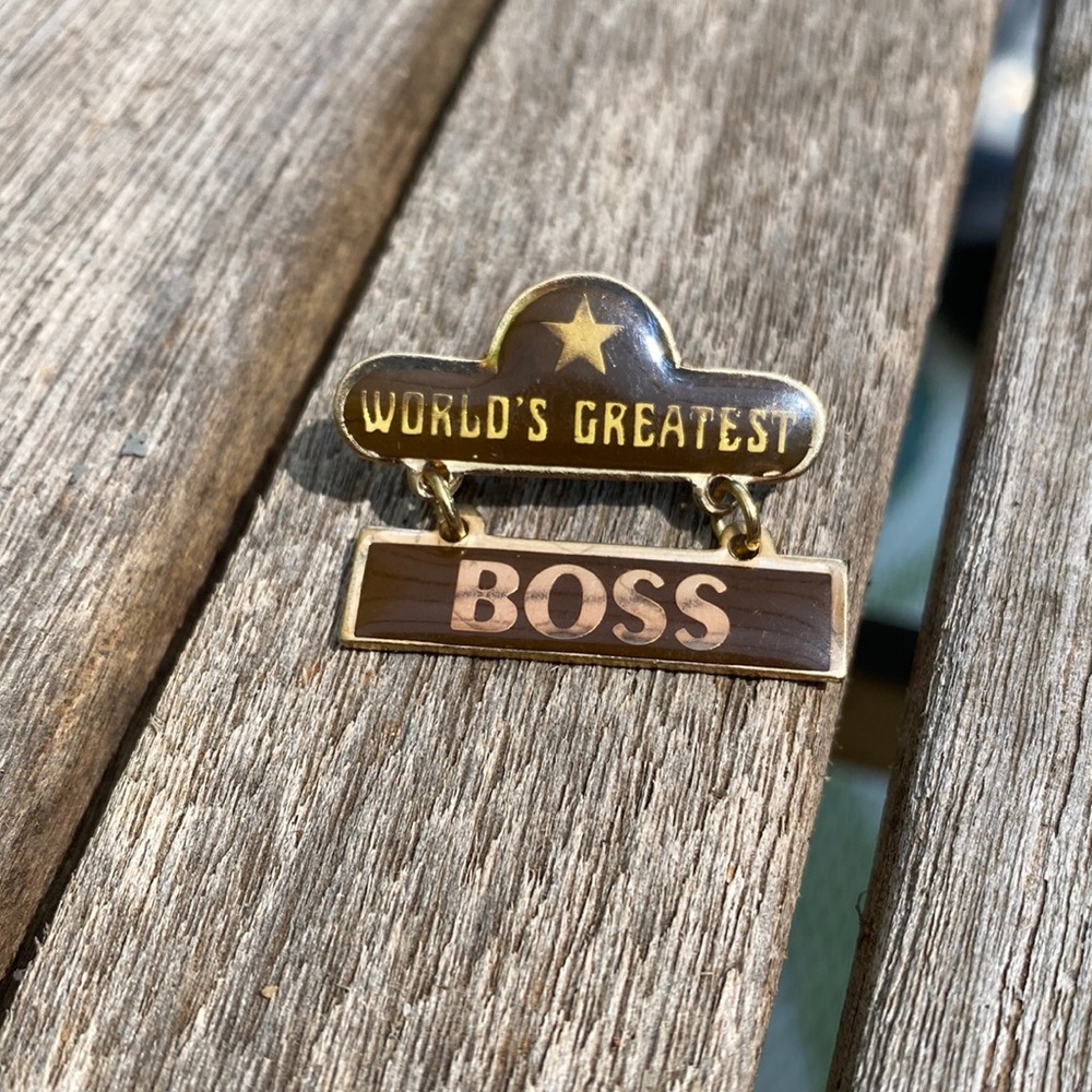 World's Greatest Boss 1979 Gold Tone Metal & Brown Enamel Pin Pinback Brooch
